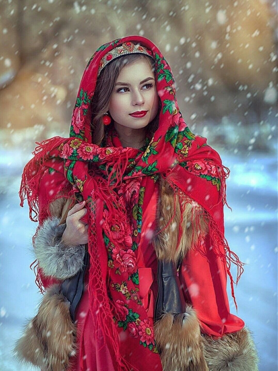 Beautiful girl Women in Slavic costumes in Fuxin